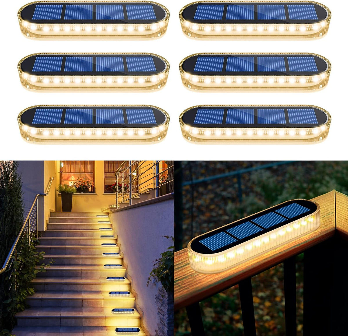 YiLaie Outdoor Solar Light, LED Solar Lights Outdoor Garden, Stair Light Warm White 2700K with On/Off Automatic Solar Light LED Pathway Light IP68 Waterproof Solar Outdoor Led Spotlights, 6 Pieces