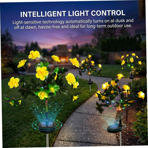 Solar Flowers, 2PCS Solar Flower Lights Outdoor Waterproof, 27.5 inch Garden Lights for Cemetery Pathway Yard