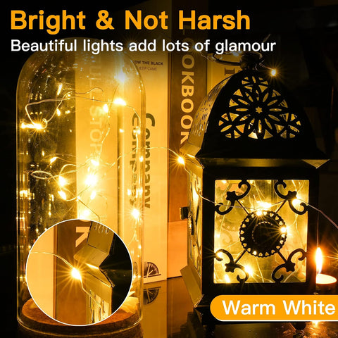 Ollny 5m 50 LED Battery Fairy Lights Warm White Copper Wire – IP44 Waterproof Indoor & Outdoor String Lights for Christmas, Weddings, Bedrooms, Gardens & Parties