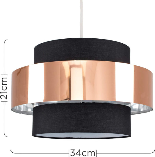 Modern Cylinder Ceiling Pendant Light Shade in a Black & Copper Effect Finish - Complete with a 6w LED GLS Bulb [3000K Warm White]