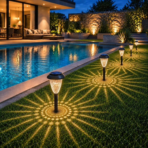 8 Pack Solar Lights Outdoor Garden, Pathway Lights with Projection Effect
