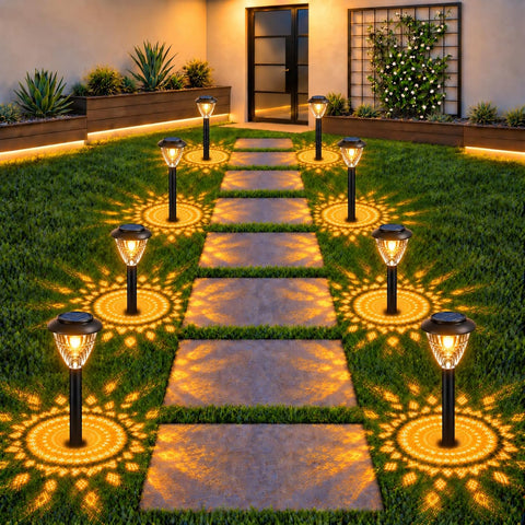 8 Pack Solar Lights Outdoor Garden, Pathway Lights with Projection Effect