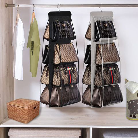 Lirex Handbag Hanging Purse Organizer for Closet, 8 Pocket Handbag Storage Organizer Hanger Oxford Cloth Closet Organizer for Family Closet Bedroom, Foldable and Universal Fit, Black
