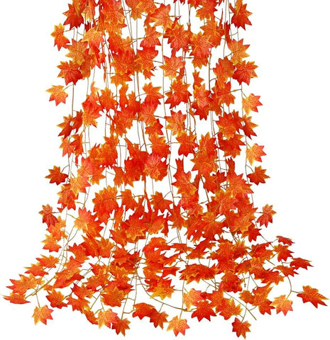 2 Pack Artificial Autumn Fall Maple Leaf Garland, 5.9Ft/Piece Fall Leaves Hanging Vine Artificial Autumn Foliage Garland Thanksgiving Decor for Home Wedding Fireplace Party Christmas