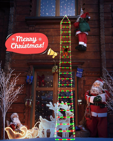 Christmas Ladder Lights 9.9Ft Santa Climbing 338 LED Red & Green Outdoor Decor