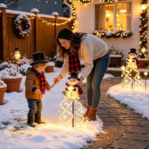 Christmas Walkway Lights Snowman Stake Solar String Light
