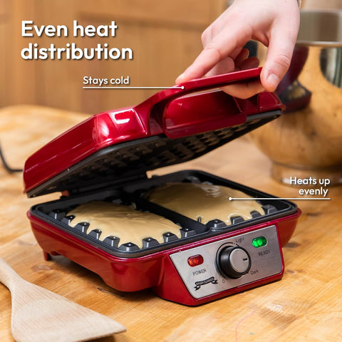 Waffle Maker 1000W – Double Non-Stick Plates, Adjustable Temperature, LED Indicator, Cool-Touch Handle for Breakfast & Desserts