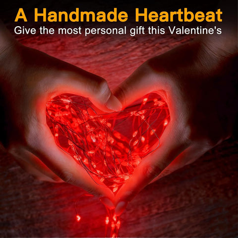 10m Red Battery Operated Fairy Lights, 100 LED Waterproof Copper Wire String Lights for Indoor Outdoor Valentine’s Day, Wedding, Bedroom & Party Decor