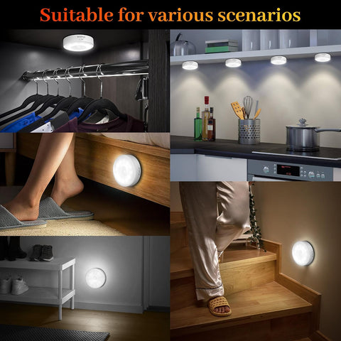 daphomeu Motion Sensor Lights Indoor, 6 Pack Wireless USB Rechargeable Cupboard Lights – 12 LED Stick-On Night Lights for Wardrobes, Stairs, Hallways & Under Cabinets - Put Light Exactly Where You Need It