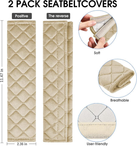 Seat Belt Comfort Harness Pads - Soft Velvet Cushion Covers Beige