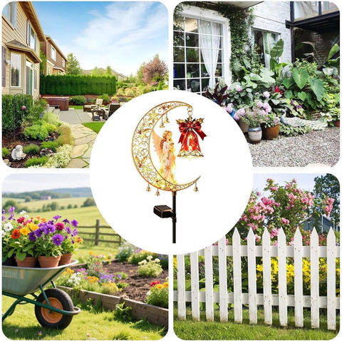 Christmas Solar Lights Outdoor - Resin Crescent Garden Stake, Waterproof