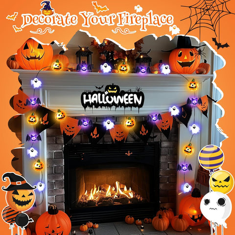 Halloween String Lights 30 LED Pumpkin Bat Ghost Battery Operated