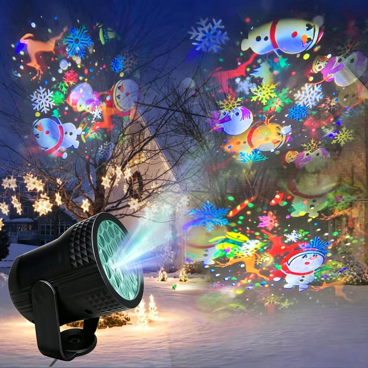 Christmas Projector Light with 20 Rotating Patterns – Colourful LED Christmas Projection Lights for Indoor & Outdoor Walls, Gardens, Fences & Holiday Decorations
