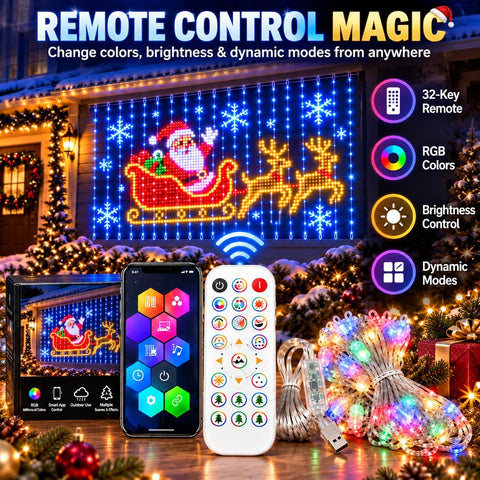 Christmas LED House Net 3x3m – 400 RGB Pixel Smart Outdoor Wall Curtain Lights with App Control, DIY Patterns, Music Sync & IP65 Protection - Turn a Blank Wall Into a Christmas Showpiece