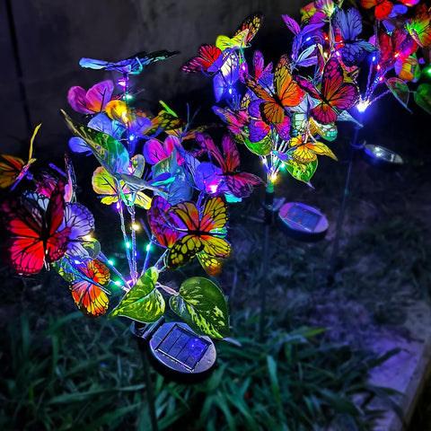 2PCS Solar Swaying in Wind Butterfly Lights, Colored Light Butterfly Solar Stake Flowers Lights IP44 Waterproof for Yard Garden Pathway