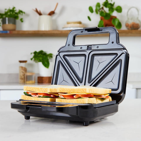 3-in-1 Snack Maker – Toastie, Waffle & Panini Press | Deep Fill, Removable Non-Stick Plates | Black & Steel [VST098]
