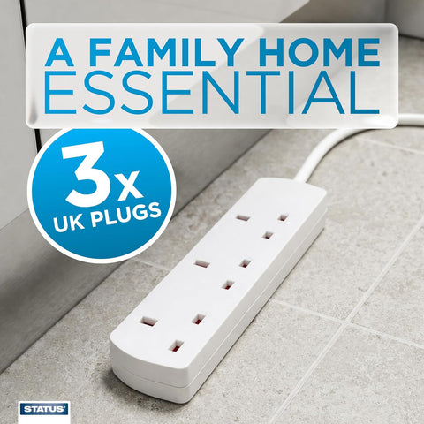 STATUS 3 Socket Extension Lead 0.5m White – Compact 13A Power Strip for Desks, TVs & Home Offices – Keep Your Everyday Essentials Powered Without the Cable Clutter