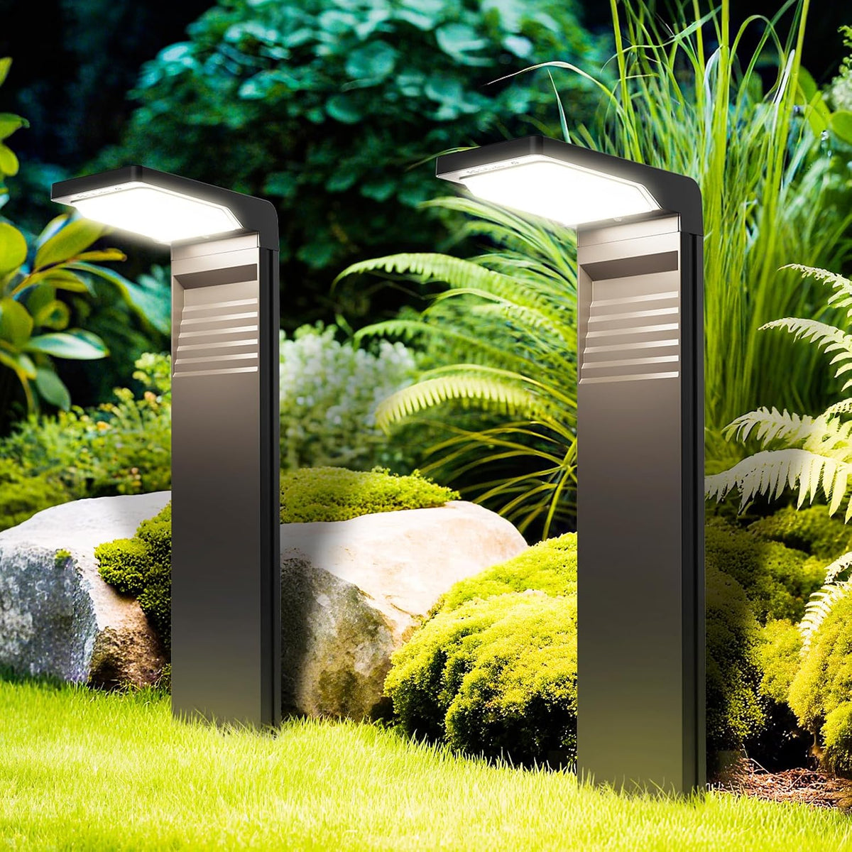 LES FLEURS Solar Lights Outdoor Garden, Super Bright 4 Pack LED Landscape Lighting, Waterproof Garden Lights, Auto ON/Off Outdoor Light for Yard, Lawn, Patio, Driveway, Sidewalk, Walkway Decorative
