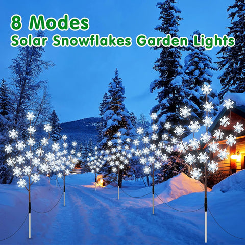 Solar Lights Outdoor Garden, 4 Pack 80 LED Snowflake Christmas Lights, 8 Mode Solar Powered Garden Light Waterproof, Snowflake Pathway Light Ornaments for Yard Patio Decorations
