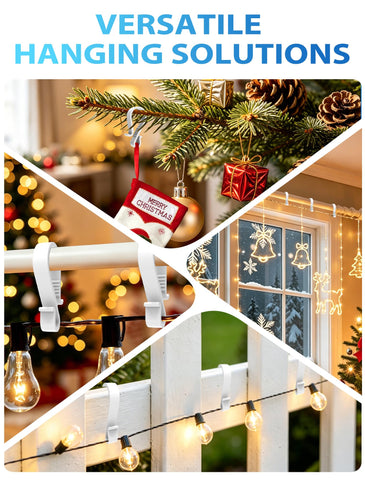 60 Pack Gutter Hooks for Outdoor Lights – S Clips for Hanging Christmas & Fairy Lights on Gutters – Make Festive Lighting Easier to Hang and Easier to Enjoy