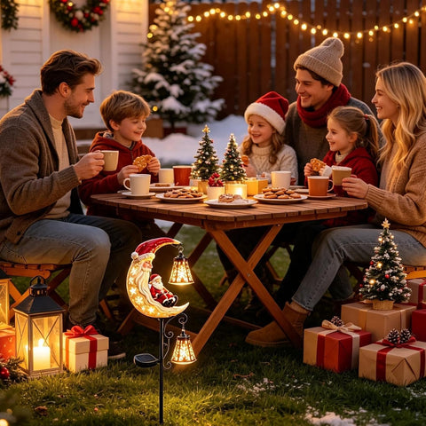 Santa Solar Lights Outdoor Resin Christmas Moon LED Lights with Lantern