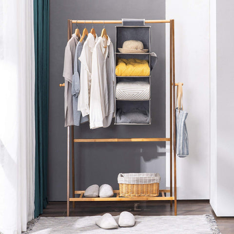 YOUDENOVA Hanging Wardrobe Organiser, 6 Shelves with Side Pockets, Grey – Make Every Shelf Count