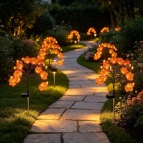Fall Solar Lights Outdoor Decorative Maple Leaves Waterproof Thanksgiving