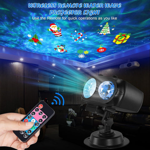 HAKUTA Halloween & Christmas Projector Lights – 2-in-1 RGBW LED Ocean Wave & HD Pattern Projector with 10 Slides, Remote Control, Timer & IP44 Outdoor Lighting