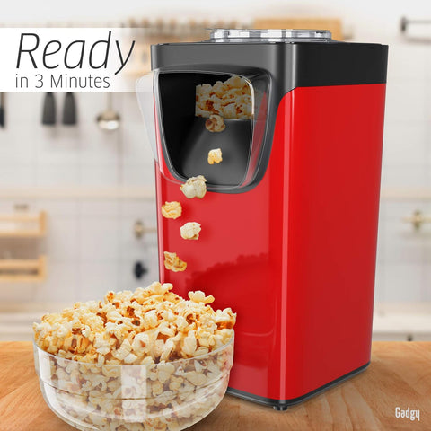Gadgy 1100W Popcorn Maker – Sweet & Salty Hot Air Pop Corn Machine, Compact Silver