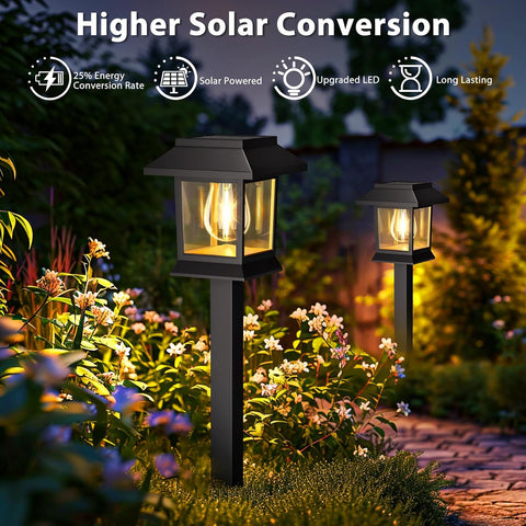 nipify Solar Lights Outdoor Garden, 4 Packs Solar Stakes Lights, Garden Lights Solar Powered Waterproof, Auto On/Off Solar Path Lights for Pathway Yard Patio Landscape