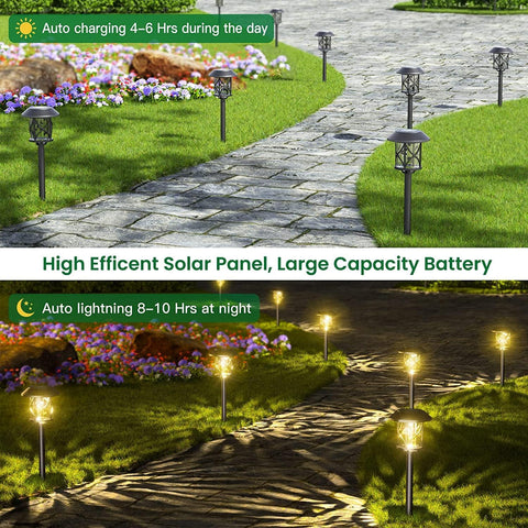Quntis 8 Pack Solar Lights Outdoor Garden Ultra-Bright Warm White - Waterproof LED Garden Solar Lights with Auto On/Off, Solar Powered Pathway Lights for Holiday Decor, Yard Walkway & Lawn Landscape