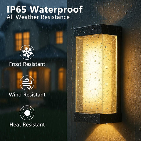 Outdoor Wall Light Mains Powered – 16W Up & Down Front Door Light, IP65 Waterproof Square Wall Sconce for Porch & Garden (Black)