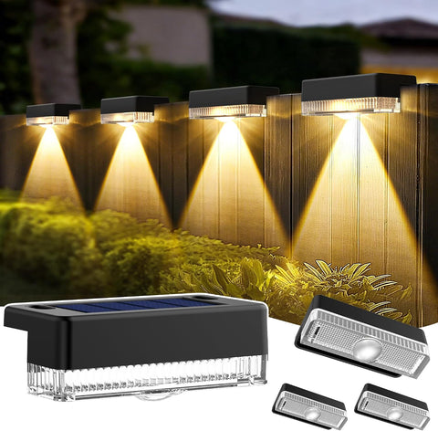 Solpex Solar Fence Lights Outdoor Garden,4 Pack Solar Powered Deck Lights Outdoor Waterproof for Stairs,Backyard,Patio,Railing,Step(Warm White
