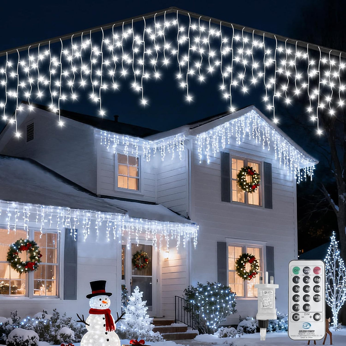 WOWDSGN 430 LED Icicle Lights Outdoor 14M Cool White Christmas Lights – 8 Modes, Timer & IP44 Waterproof Drops for Roofs, Gardens & Windows - Turn Your Home Into a Winter Wonderland