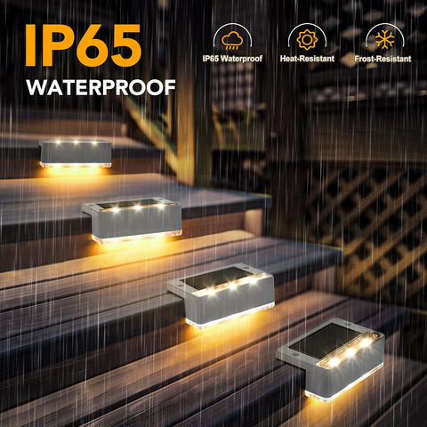 Solpex 4 Pack Solar Fence Lights,Waterproof Stair Light,Solar Garden Lights Outdoor,LED Lighting for Outdoor, Stairs, Steps, Fence, Garden, Yard, Patio, Gutter, Pathway (Warm White,Grey)