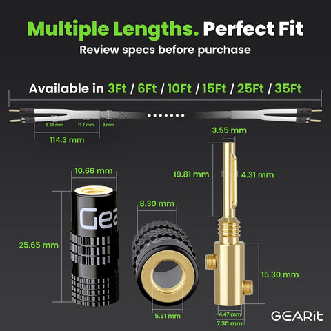 2x2.5mm≤ Speaker Wire with Banana Plugs (1.821 Meters - White) OFC Oxygen-Free Copper, CL2 In-Wall Speaker Cable, Heavy-Duty Braided - 14 Gauge AWG, 6 Feet