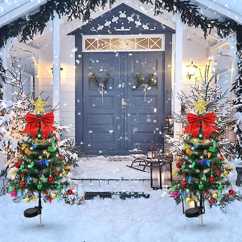 2 Packs Solar Christmas Tree 35.8in Outdoor Prelit Lighted Christmas Tree