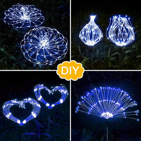 2 Pack Solar Firework Lights, 300 LEDs With 8 Modes, Waterproof Copper Wire Pathway Decorative Lights for Garden Tree Landscape Outdoor
