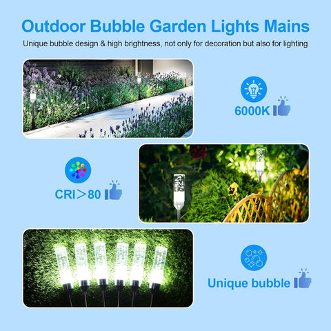 ECOWHO Outdoor Garden Spike Lights Plug-in, Extendable to 24 Lamps IP65 Waterproof LED Pathway Lighting, 12V Low Voltage Mains Garden Lawn Lights for Patio, Driveway, Yard, Cool White 6000K 6 Packs