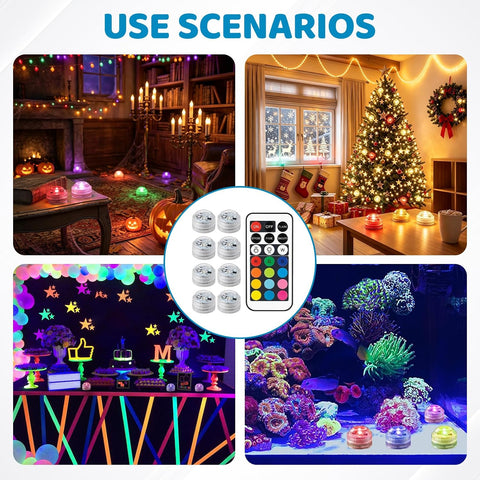 8 Pcs Submersible LED Lights with Remote – Waterproof RGB Underwater Lights with 12 Colours for Pools, Spas, Fountains, Ponds & Decorative Displays