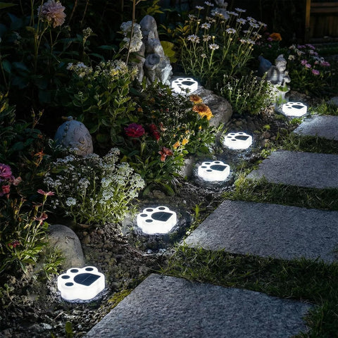 Fohil Solar Garden Lights Outdoor, 4 Pack Solar Ground Lights Paw Print Waterproof Decorations Outdoor for Stair, Steps, Garden, Yard, Pathway, Lawn