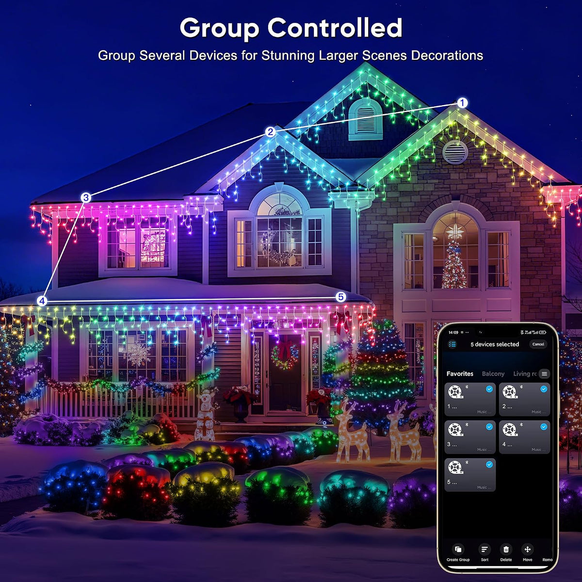 Ollny Smart RGB Icicle Christmas Lights 10m, 286 LED App & Music Sync Outdoor Fairy Lights with Remote, Plug & IP44 Waterproof Design - Turn Your Roofline Into a Colourful Christmas Display