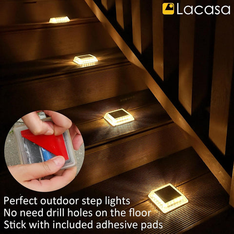 Lacasa 4 Pack 30LM IP68 Waterproof Solar Garden Light for Staircase Paths Paths Patio Bridge Dock, Warm White 2700K