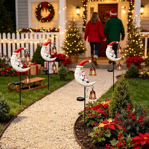 Solar Christmas Lights - LED Santa Snowman, Moon Stake Lamp, Garden Decor