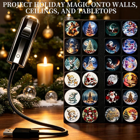 JKKEOXYLIC Christmas Projector Indoor – 24 Festive Scenes, 360° Rotating USB Powered Christmas Light Projector for Bedroom, Living Room & Parties