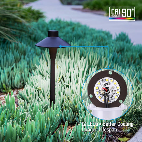 LEONLITE 3CCT Low Voltage Pathway Lights, 12-24V LED Landscape Path Light, 3000K/4000K/5000K Selectable, CRI90, IP65 Waterproof Landscape Lighting, Aluminum Housing, Oil Rubbed Bronze, Pack of 6