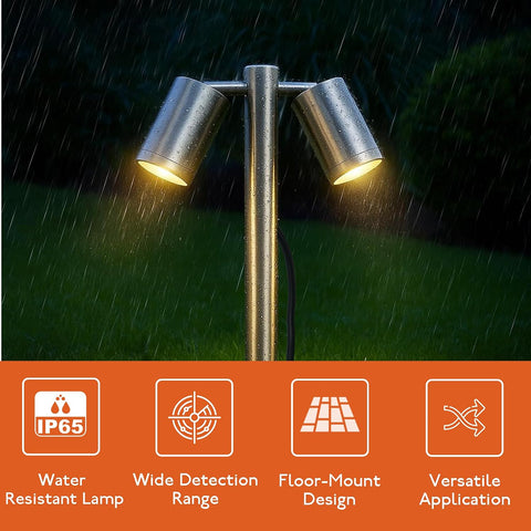 UKEW Twin Garden Spike Light - Adjustable Head GU10 LED Spike Lamp - IP65 Waterproof Tree Spotlight for Outdoor Pathway Lighting - Aluminum Ground Mount LED Compatible Fitting
