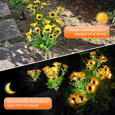 6-Flower Solar Sunflower Lights, 2 Pack Solar Lights Outdoor,Waterproof for Porch, Flowerbed, Pathway, Patio, Lawn, Christmas Decorations