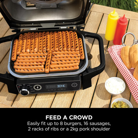 Woodfire Electric BBQ Grill & Smoker – 7-in-1 Outdoor Grill, Air Fryer, Roast, Bake, Dehydrate, Portable, Grey/Black