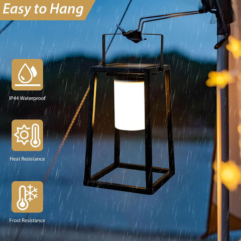TRIROCKS Birthday Gifts for Women Mum Grandma 38 cm H Solar Outdoor Lantern Garden Ornaments, IP44 Waterproof Metal Hanging Garden Lights , Solar Lanterns for Outside Patio Yard Pathway Decor (Black)